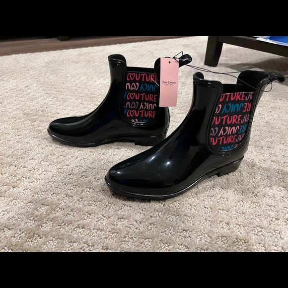 New JUICY COUTURE Romance Black Heart Graffiti MultiColor Rain Boots - Picture 7 of 16